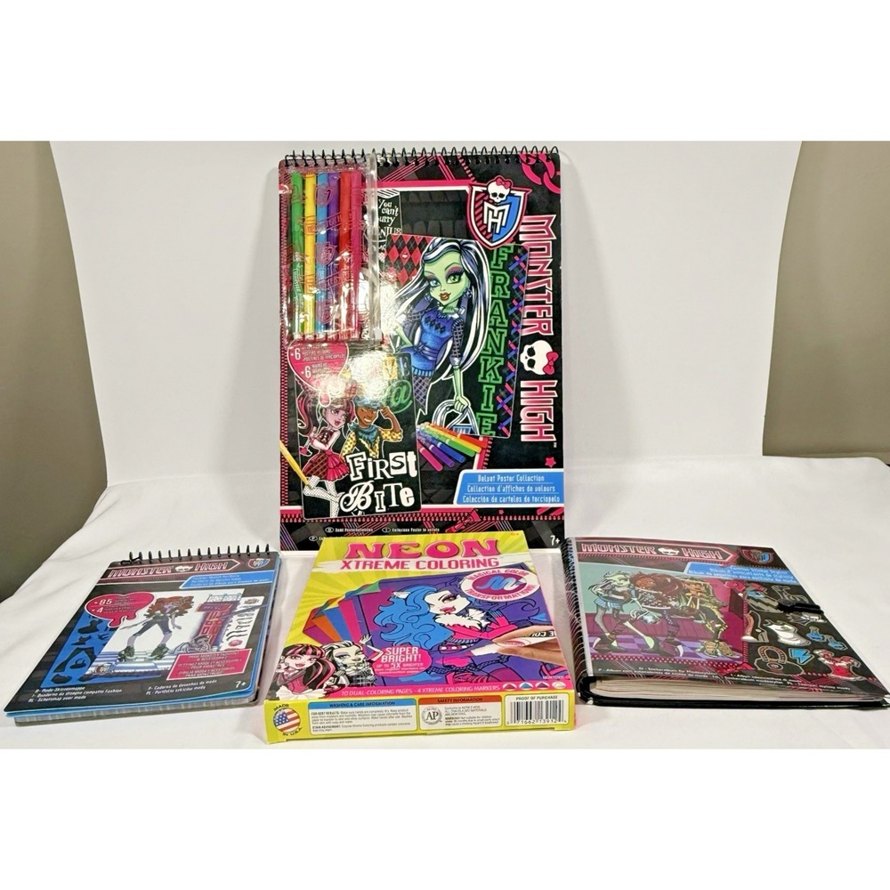 Monster High Activity Book Lot Kids Multicolor Sticker Stylist Neon Coloring